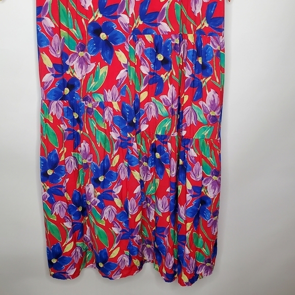 Skies Are Blue Floral Wrap Dress Size 2X Maxi Tiered Tie Sleeve Colorful Party - Picture 6 of 16